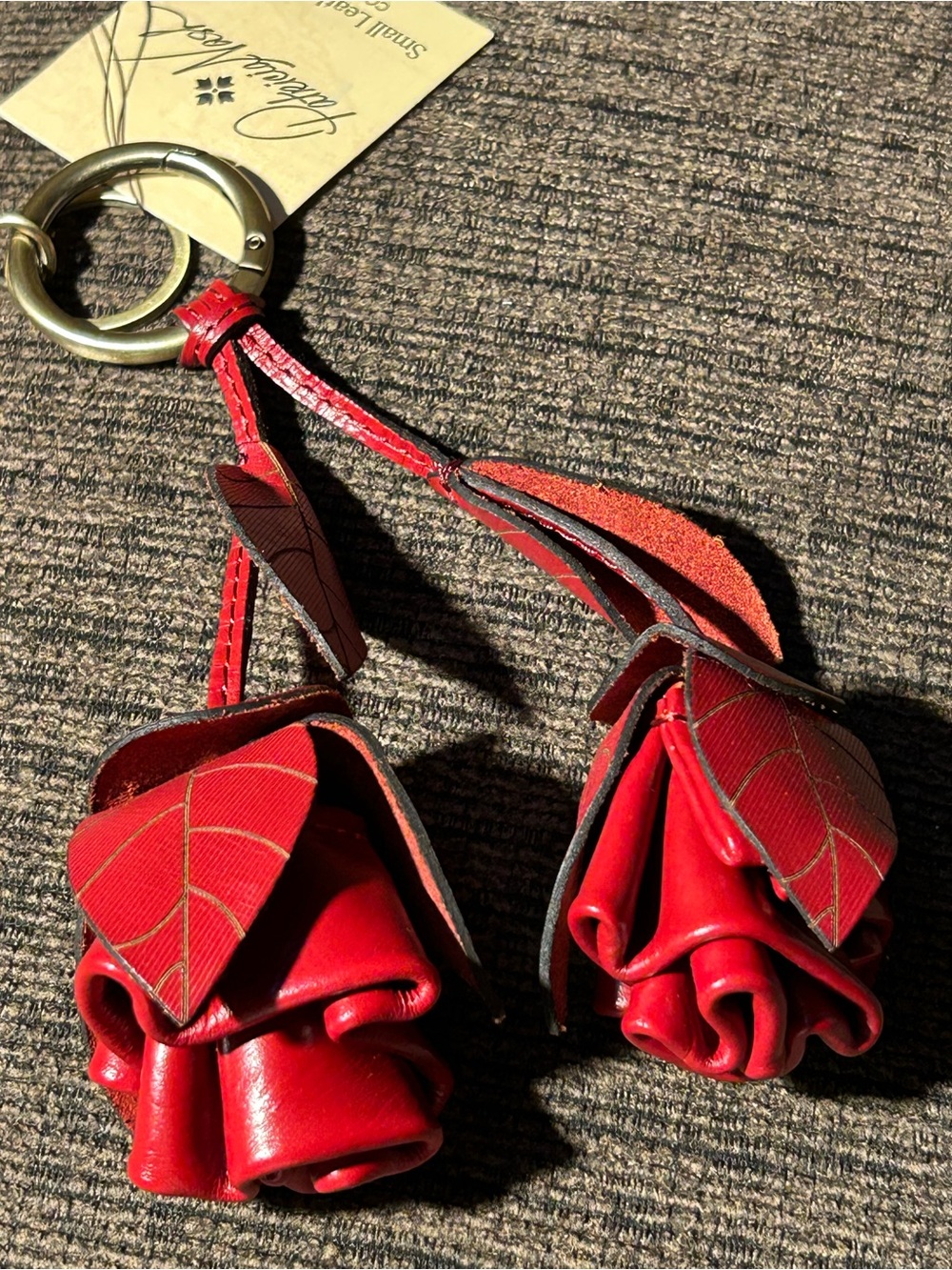 Patricia Nash Red Leather Rose Double Charm Keychain - Picture 3 of 6
